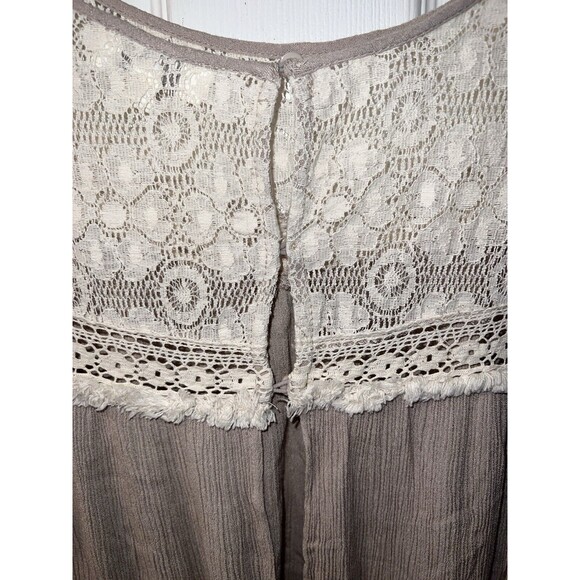 Umgee Top Womens L Lace Accents Fringe Tan Open Back Shirt Boho Blouse peasant - Picture 8 of 10